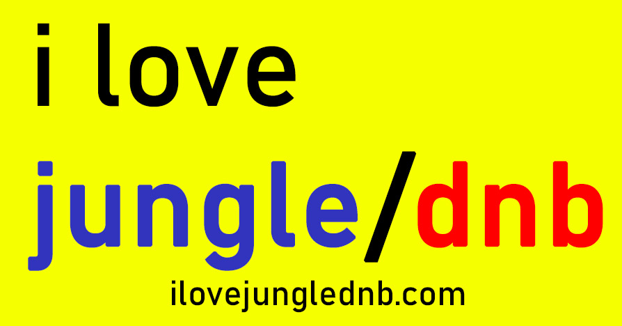 Image shows the text, i love jungle / dnb over a yellow background.
