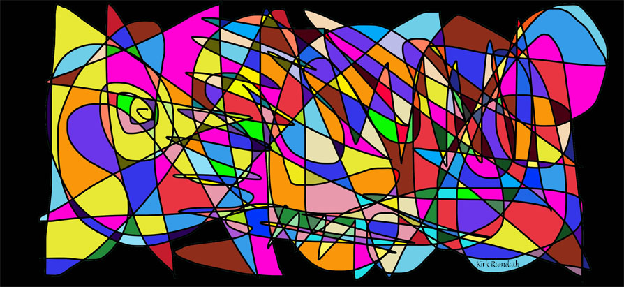 Digital art depicting wildly scribbled lines filled in-between with a multitude of
	colours, depicting a chaotic, yet somehow peaceful scene.
